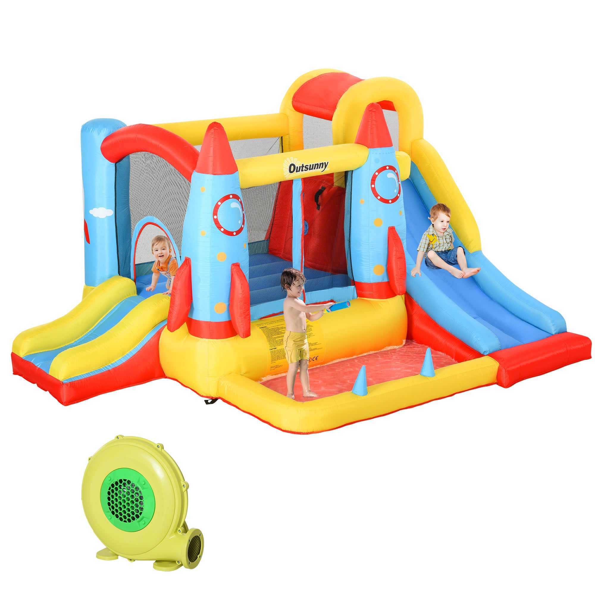 Kozy Bounce Castle Inflatable Trampoline Slide Pool Rocket Design 3.4 x 2.8 x 1.85m