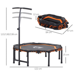 Kozy 48" Octagonal Mini Fitness Trampoline Rebounder Indoor Outdoor Foldable Mini Jumper with Adjustable Handle, Max Load 100 KG - Orange