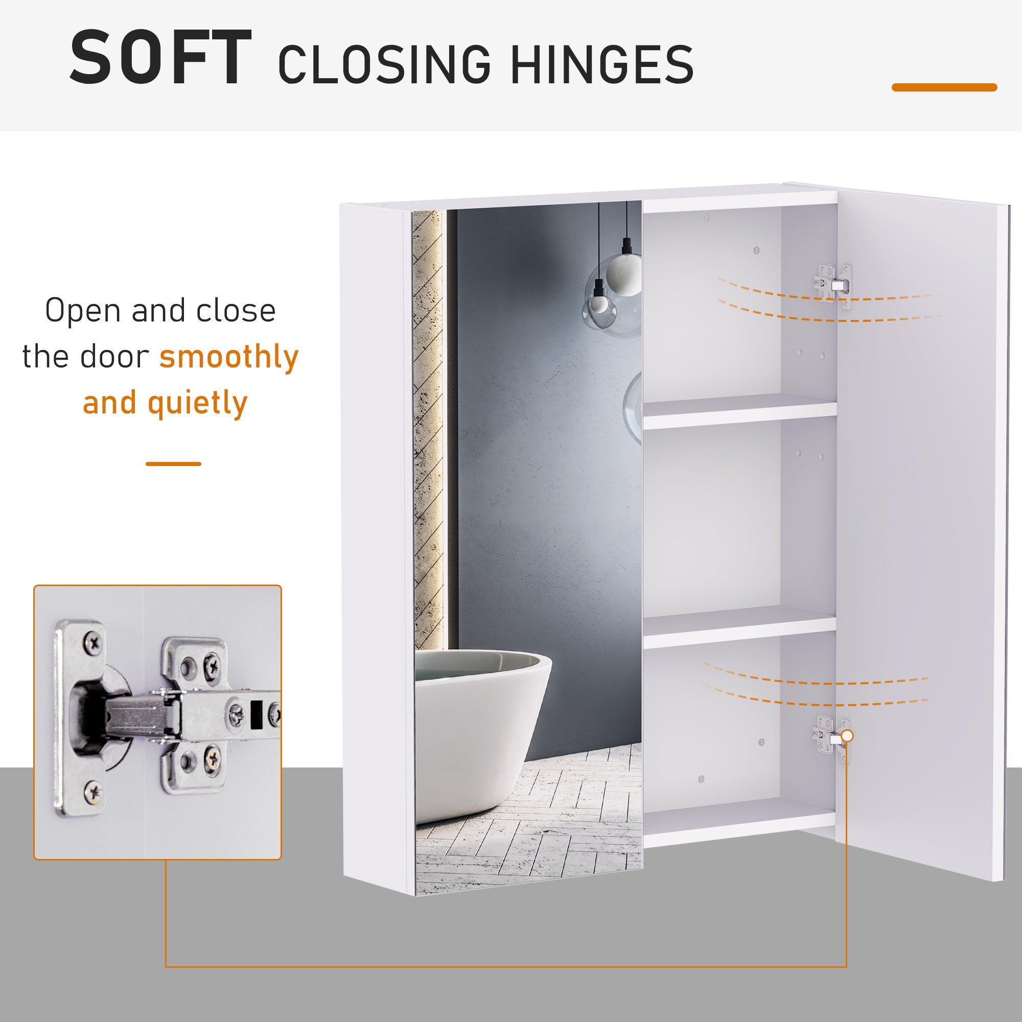 Kozy Mirror Cabinet, Wall Mount Bathroom Storage Cabinet with Adjustable Shelf, Double Door Cupboard, 60 x 15 x 75 cm, White