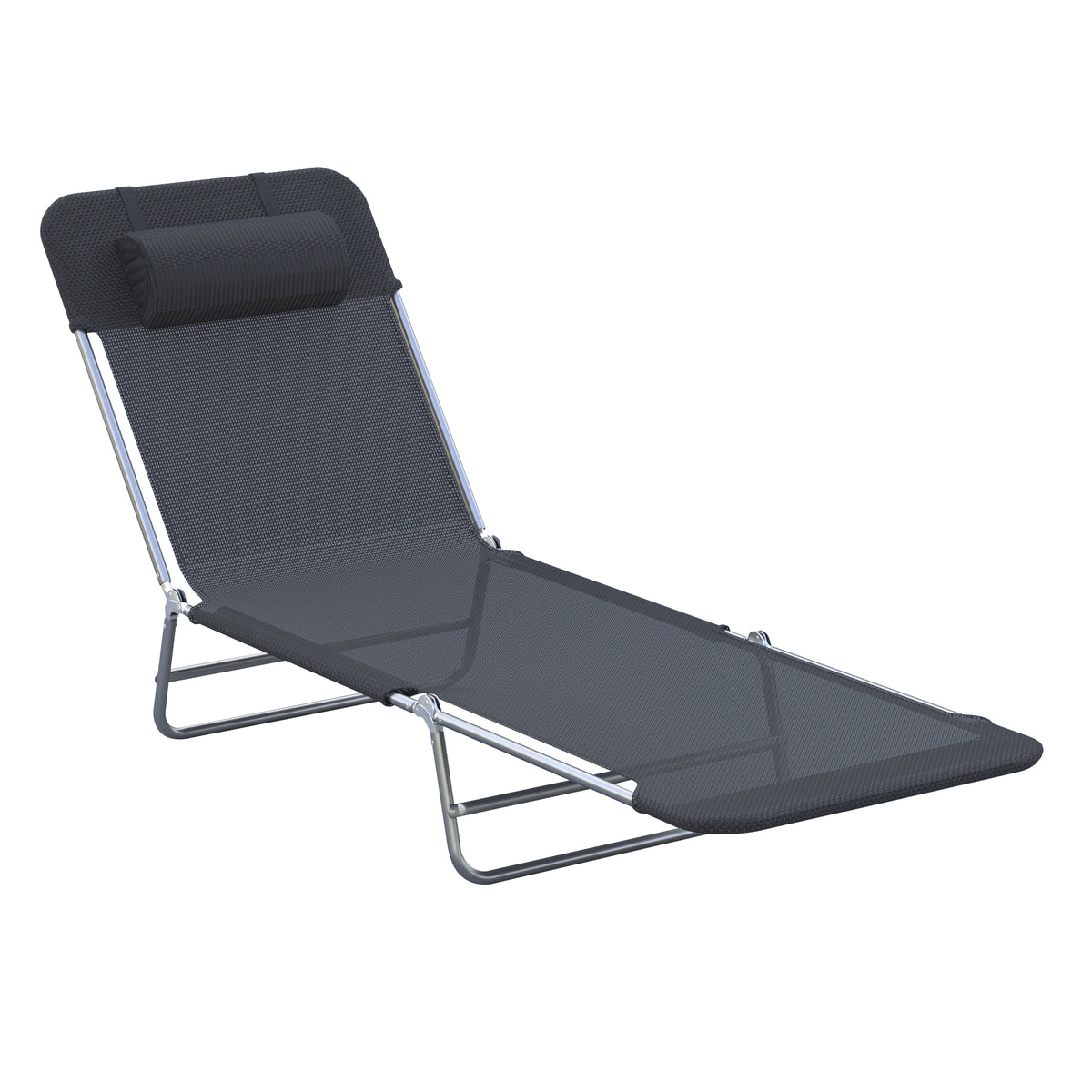 Kozy Outdoor Foldable Sun Lounger, Adjustable Backrest Garden Recliner Sun Lounger Chair with Headrest Pillow, Black