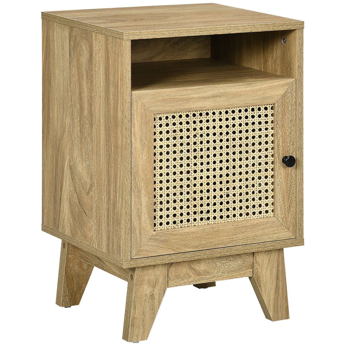 Kozy Narrow Rattan Nightstand, Side End Table with Shelf and Cupboard, 39cm x 35cm x 60cm, Natural