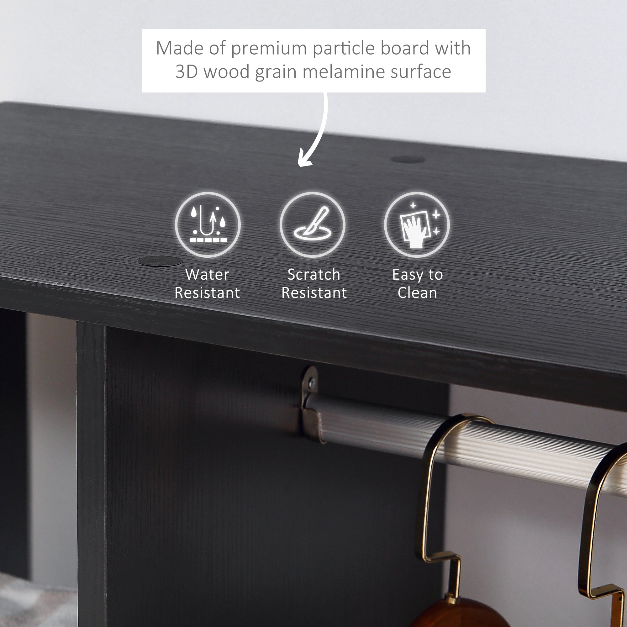 Kozy Open Wardrobe on Wheels, Bedroom Wardrobe with Clothes Hanging Rail, 3 Storage Shelves, Mobile Garment Rack for Cloakroom, Hallway, Black