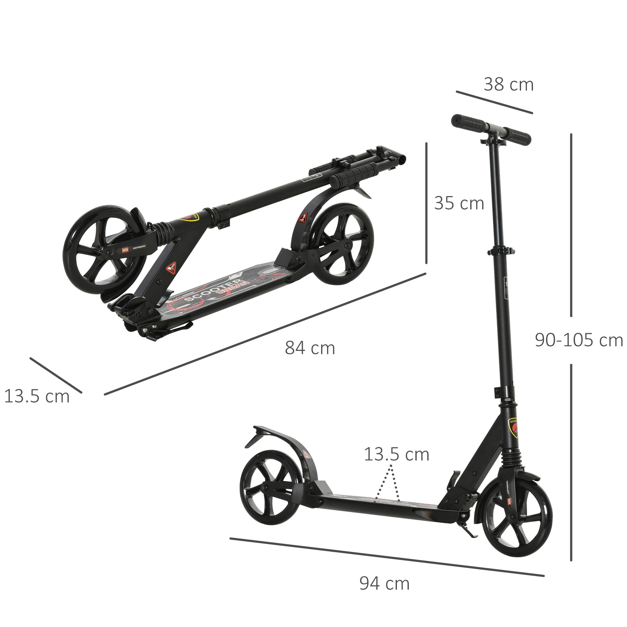 Kozy Folding Kick Scooter, Adjustable Ride On Scooter with 200mm Big Wheels and Double Shock Absorption, Urban Scooter for 14+ Teens Adult, Black