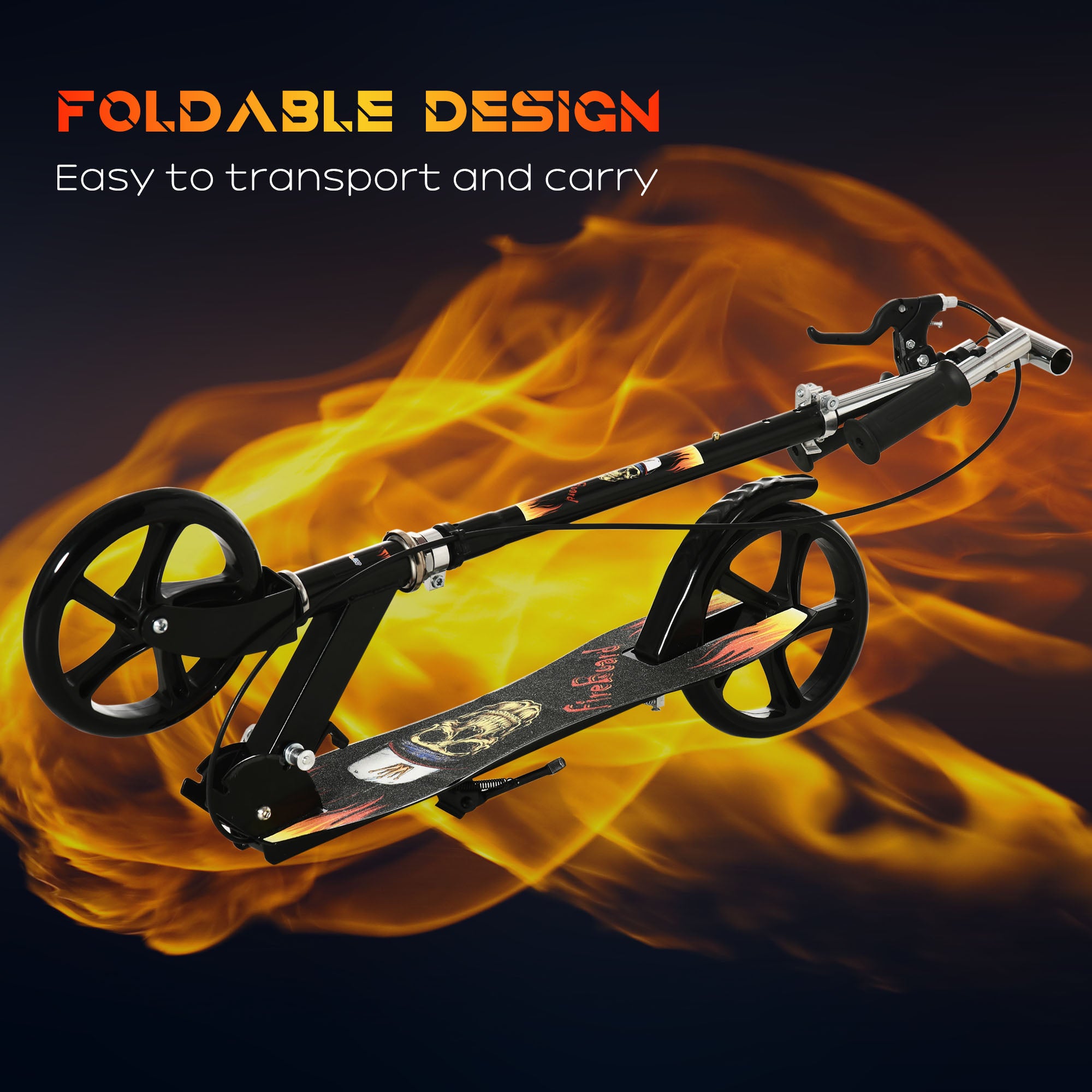 Kozy Kids Foldable Kick Scooter w/ Adjustable Height, Break, Big Wheels, for Ages 7-14 Years - Black