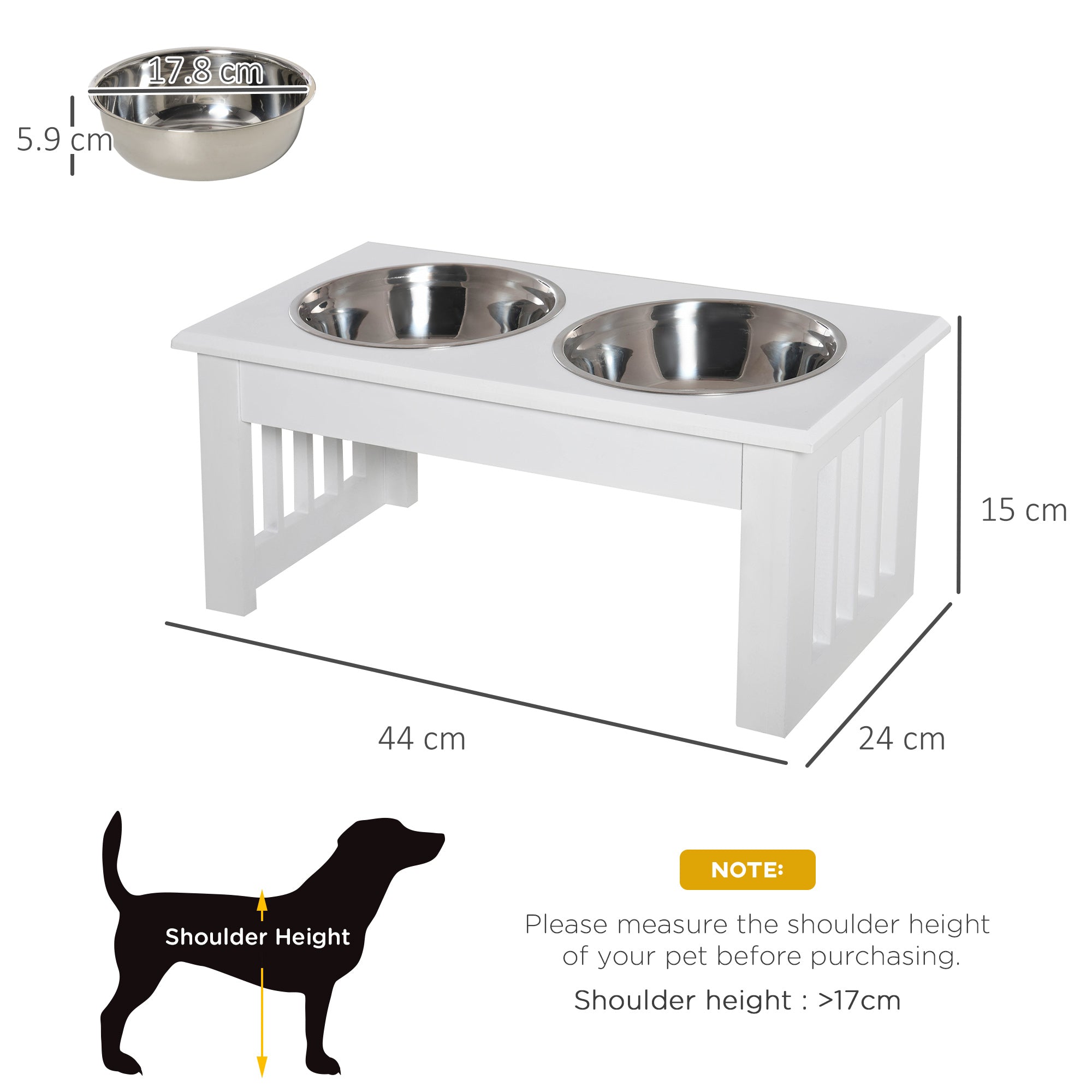 Pawhut Stainless Steel Pet Feeder, Durable & Easy to Clean, Ideal for Cats & Dogs, 43.7Lx24Wx15H cm, White