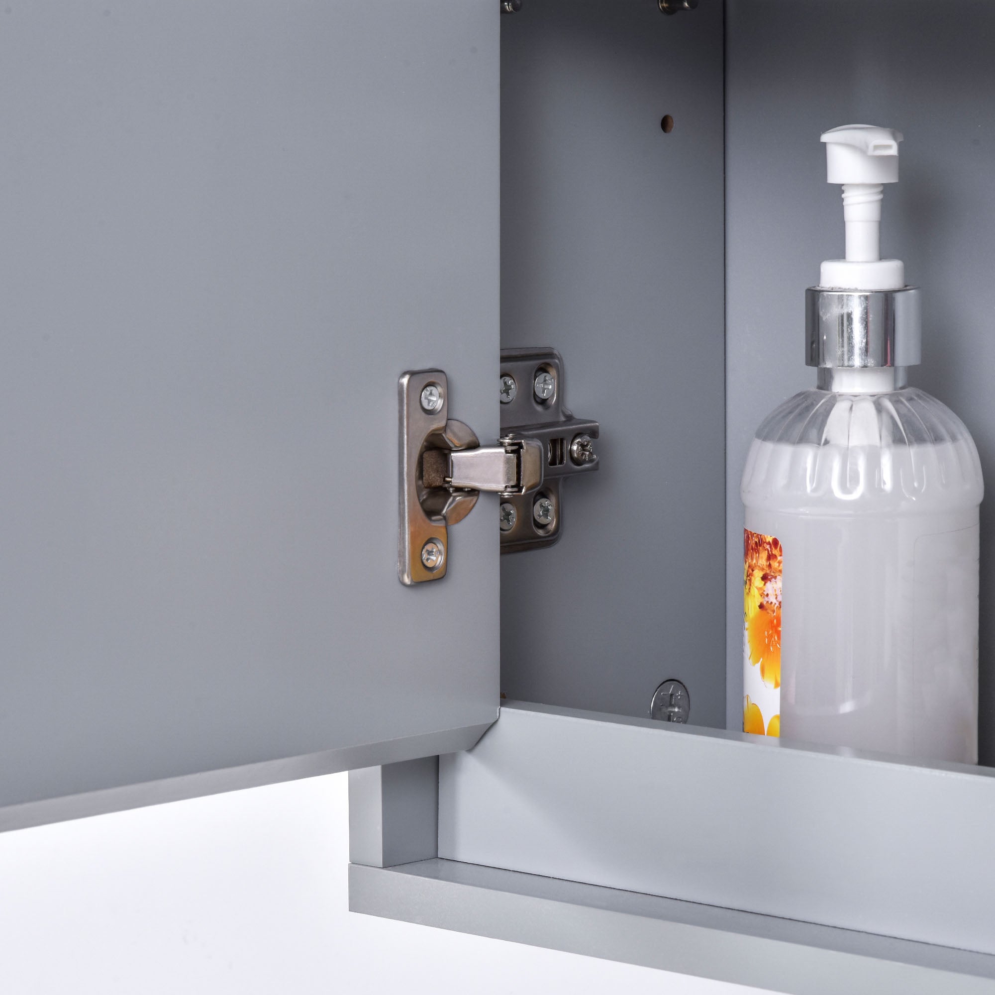 Kozy Wall Mounted Mirror Cabinet with Storage Shelf Bathroom Cupboard Double Door Grey