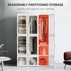 Kozy Portable Clothes Wardrobe for Bedroom, Foldable Clothes Organiser with Cube Storage, Hanging Rods, Magnet Doors, White