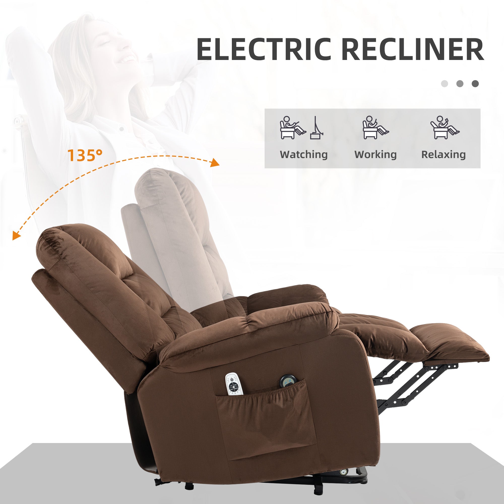 HOMCOM Lift Chair, Quick Assembly, Electric Riser and Recliner Chair with Vibration Massage, Heat, Side Pockets, Brown | Aosom UK