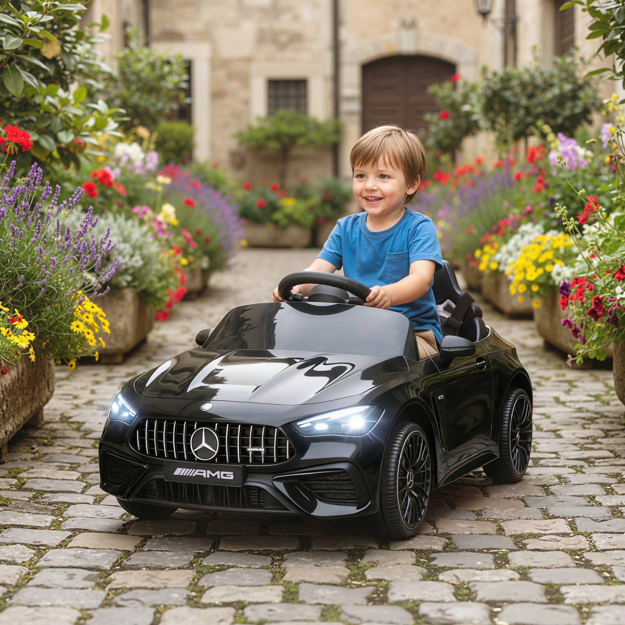 Kozy Licensed Mercedes AMG Kids Electric Car, 12V Ride On Car with Dual Motors, Remote Control for 3-6 Years, Black