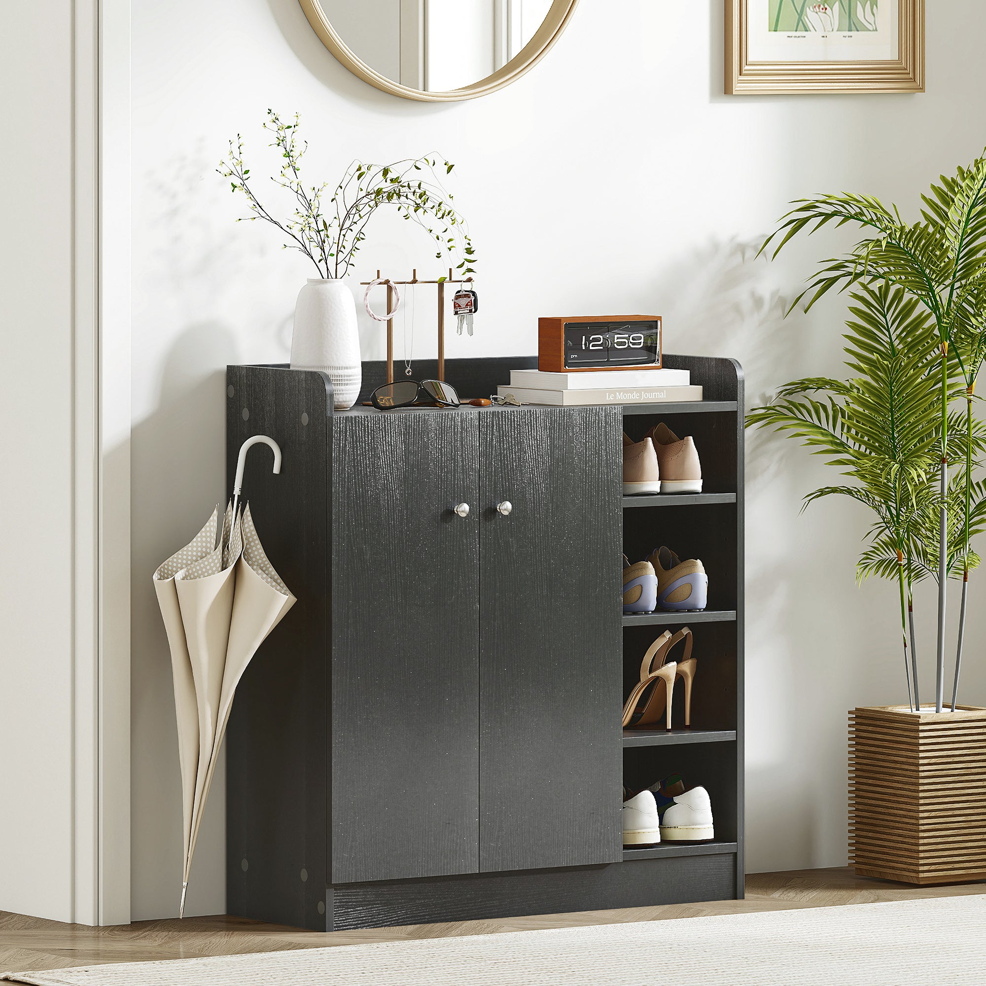 Kozy Shoe Storage Cabinet with Adjustable Shelves - Black