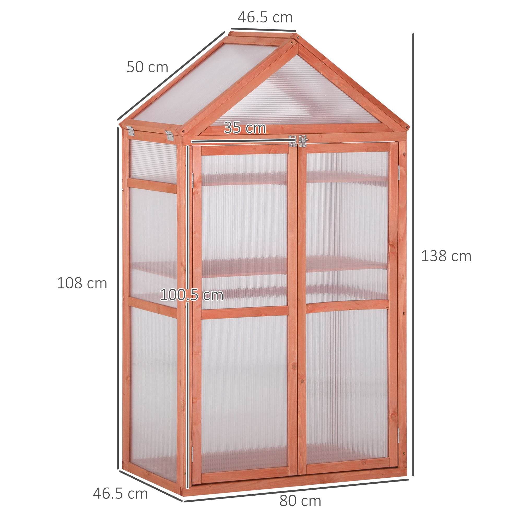 Kozy Garden Cold Frame Polycarbonate Greenhouse with Adjustable Shelves, Double Doors, Openable Top Covers, Grow House for Flower Vegetable Plants, 80 x 47 x 138cm, Orange