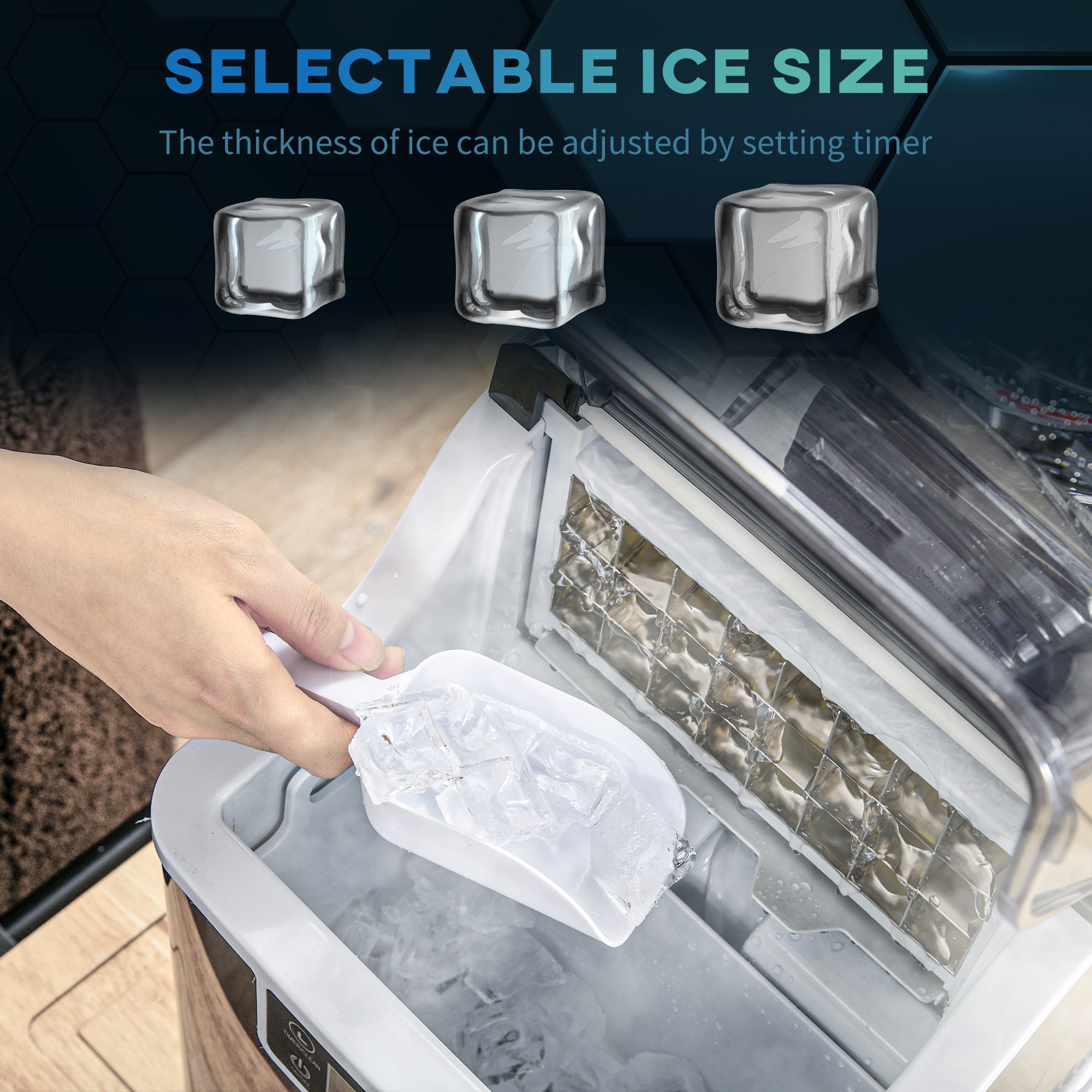 HOMCOM Ice Maker Machine Countertop, 20Kg in 24 Hrs, 24 Cubes Ready in 14-18Mins, Stainless Steel Ice Cube Maker, 3.2L w/ Adjustable | Aosom UK