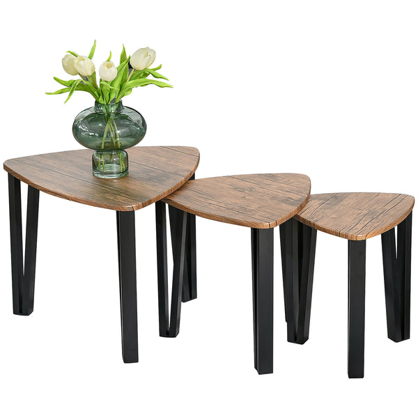 Nest of Tables, Coffee Table Set of 3, Triangle Nesting Tables with Legs, Industrial End Side Table for Living Room, Grain