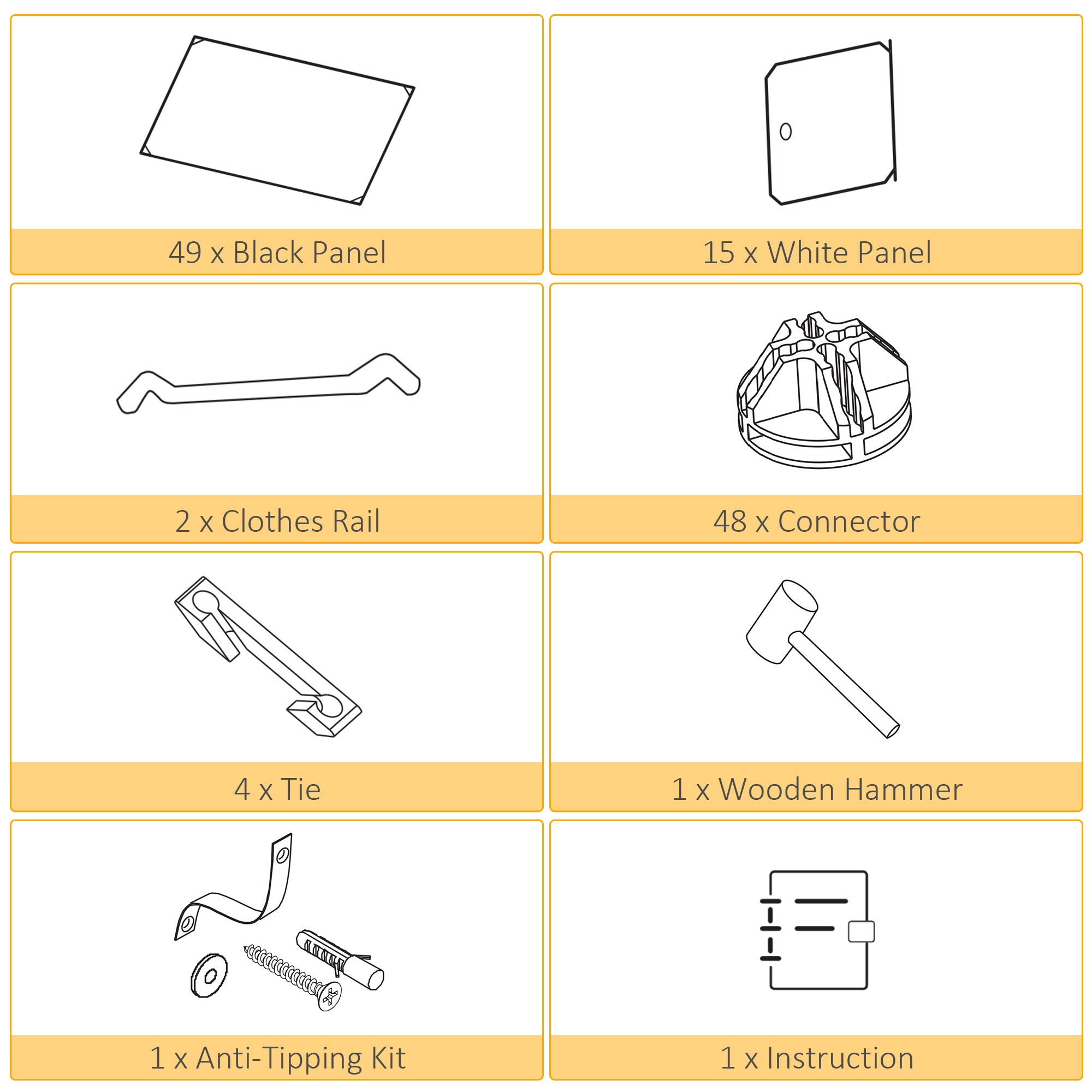 Kozy Portable Wardrobe for Bedroom, 15 Cube Closet with Hanging Rail, Modular Storage Cabinet, Plastic Armoire for Space Saving, White and Black