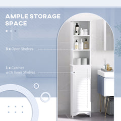 Kozy Tall Bathroom Cabinet, Freestanding Slim Bathroom Storage Unit with Adjustable Shelves and Shutter Door, Floor Storage Cupboard with 6 Shelves, 165H x 34W x 20D cm, White