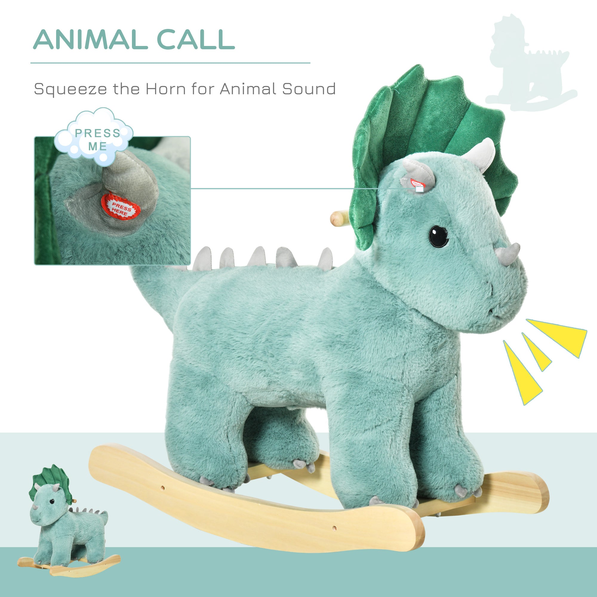 Kozy Plush Ride-On Rocking Dinosaur, with Sound - Green