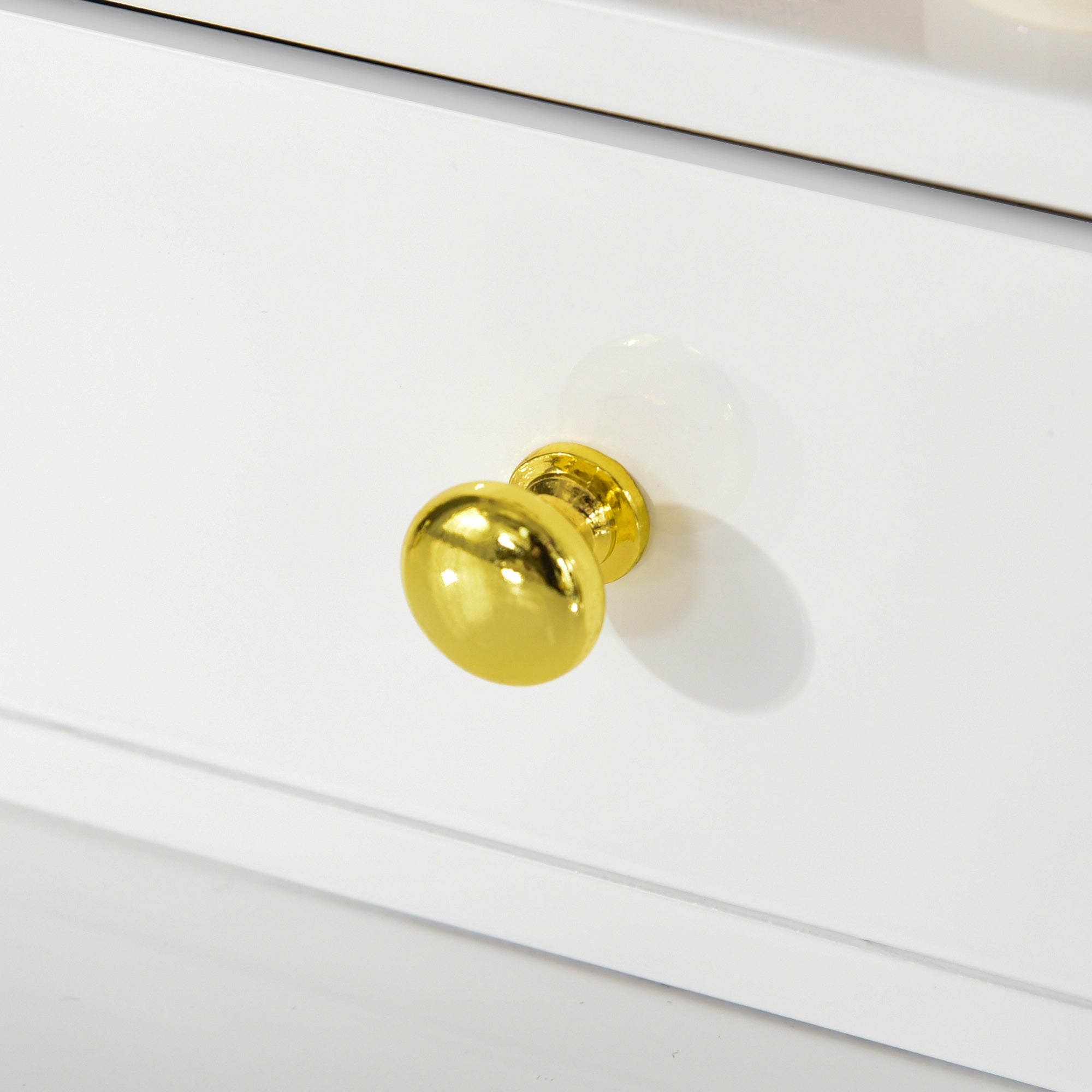 Kozy Dressing Table Set with Mirror, Built-in 3 Color LED Light, Vanity Makeup Table with 4 Drawers and Cushioned Stool for Bedroom, White