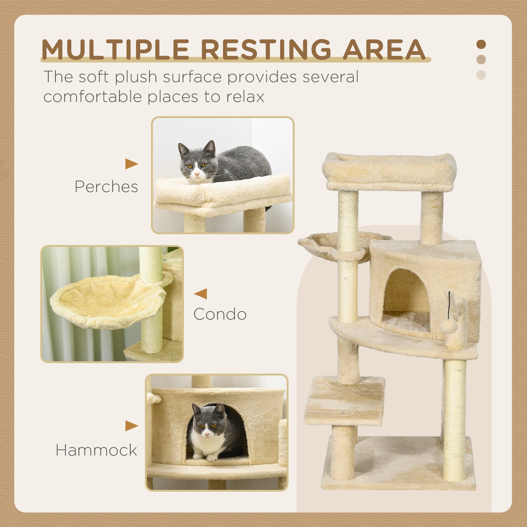PawHut Tall Cat Tree with Sisal Scratching Posts, 100cm Activity Centre, Plush Platform, Cream White | Aosom UK