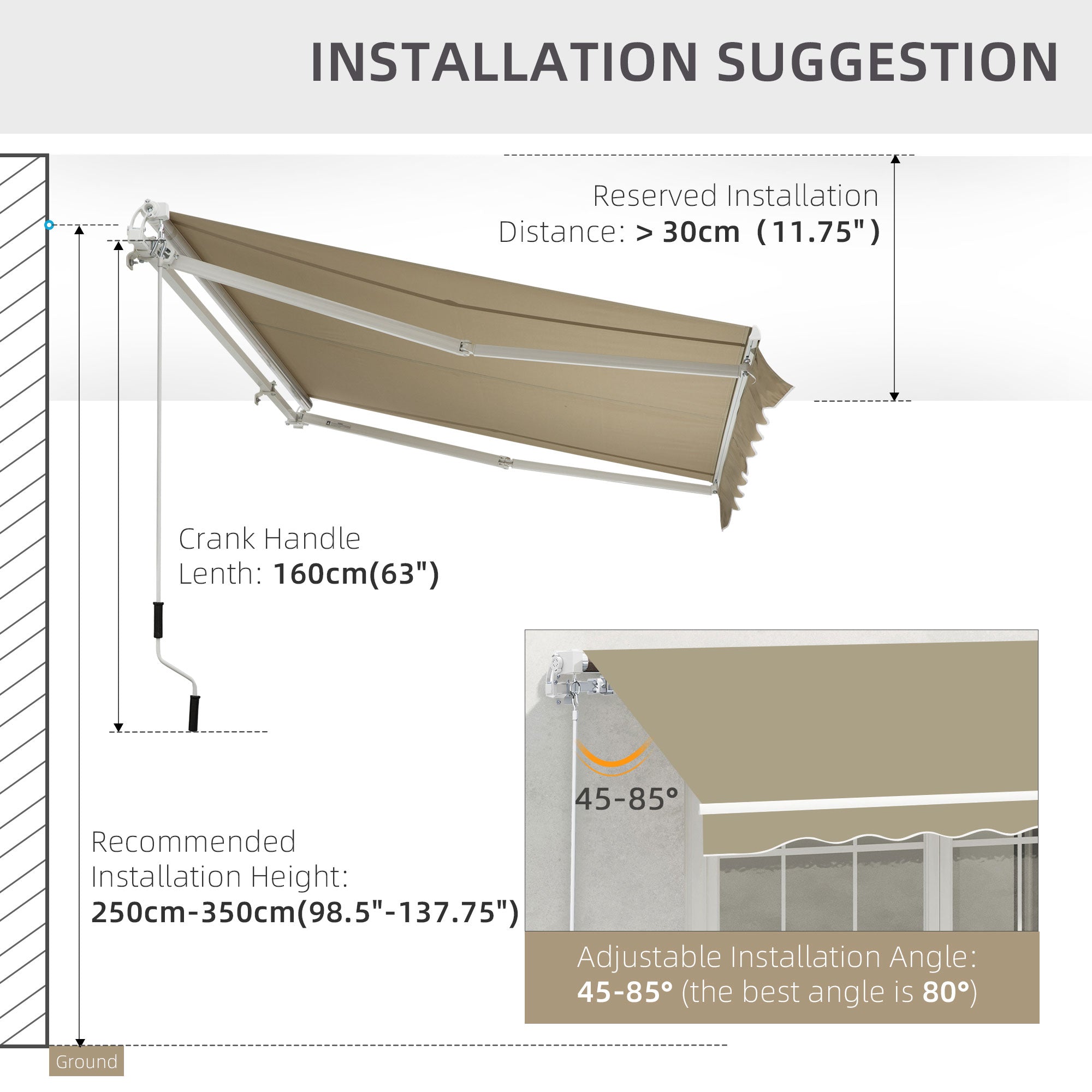 Outsunny 2.5x2 m Manual Retractable Awning