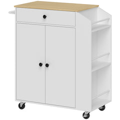 Kozy - Rolling Kitchen Island with 3-Tier Spice Rack, Kitchen Storage Cart with Drawer and Towel Rack, White