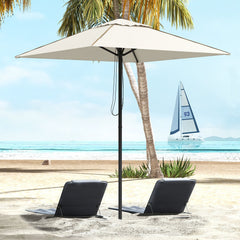 Outsunny Waterproof Garden Parasol: Patio Umbrella with Vented Canopy, Piped Edging, Table Compatible, Beige | Aosom UK