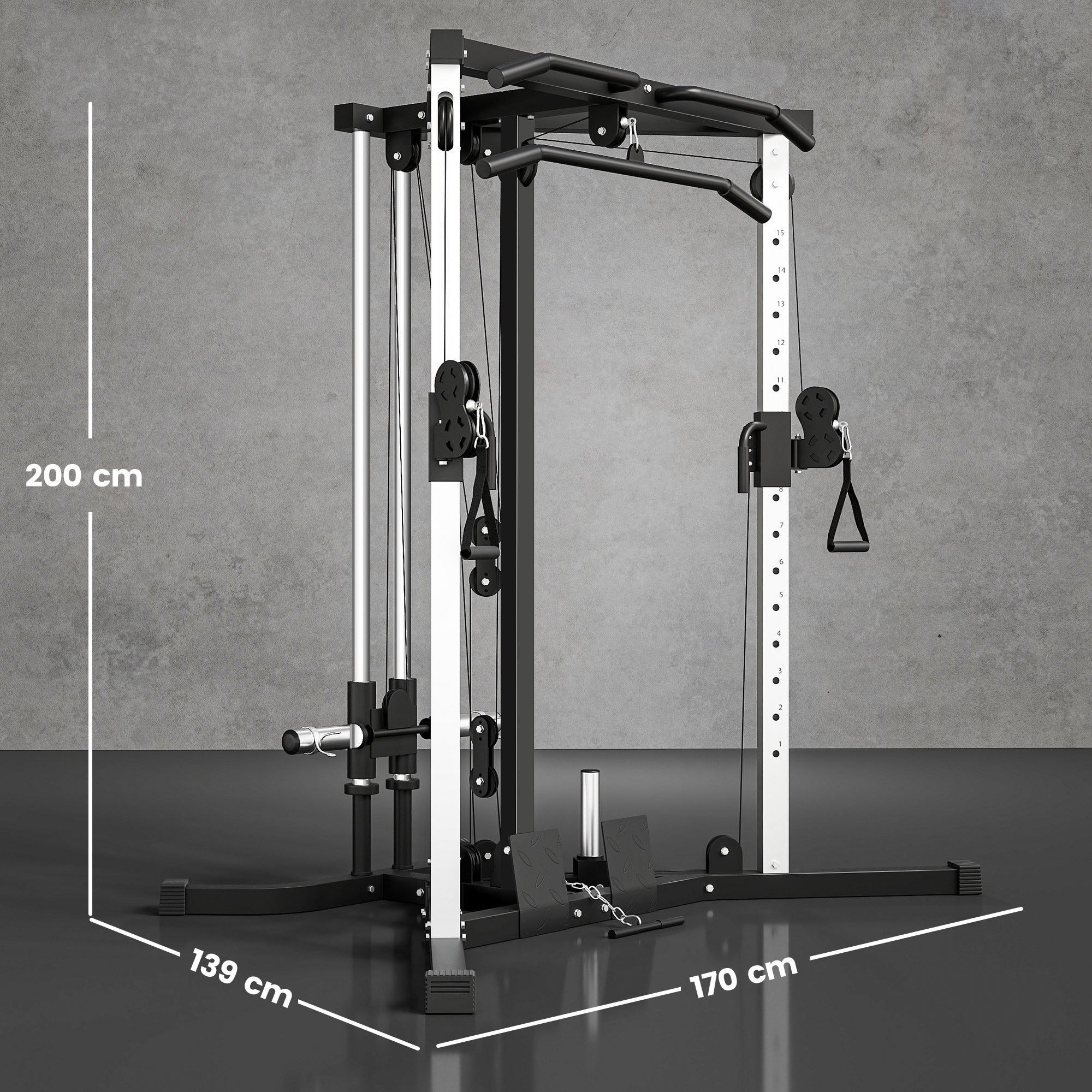 Kozy Home Gym Machine, Multifunctional Gym Equipment with High and Low Pulleys, Pull Up Bar, 15-Position Adjustable Strength Training Workout Station for Full Body Fitness
