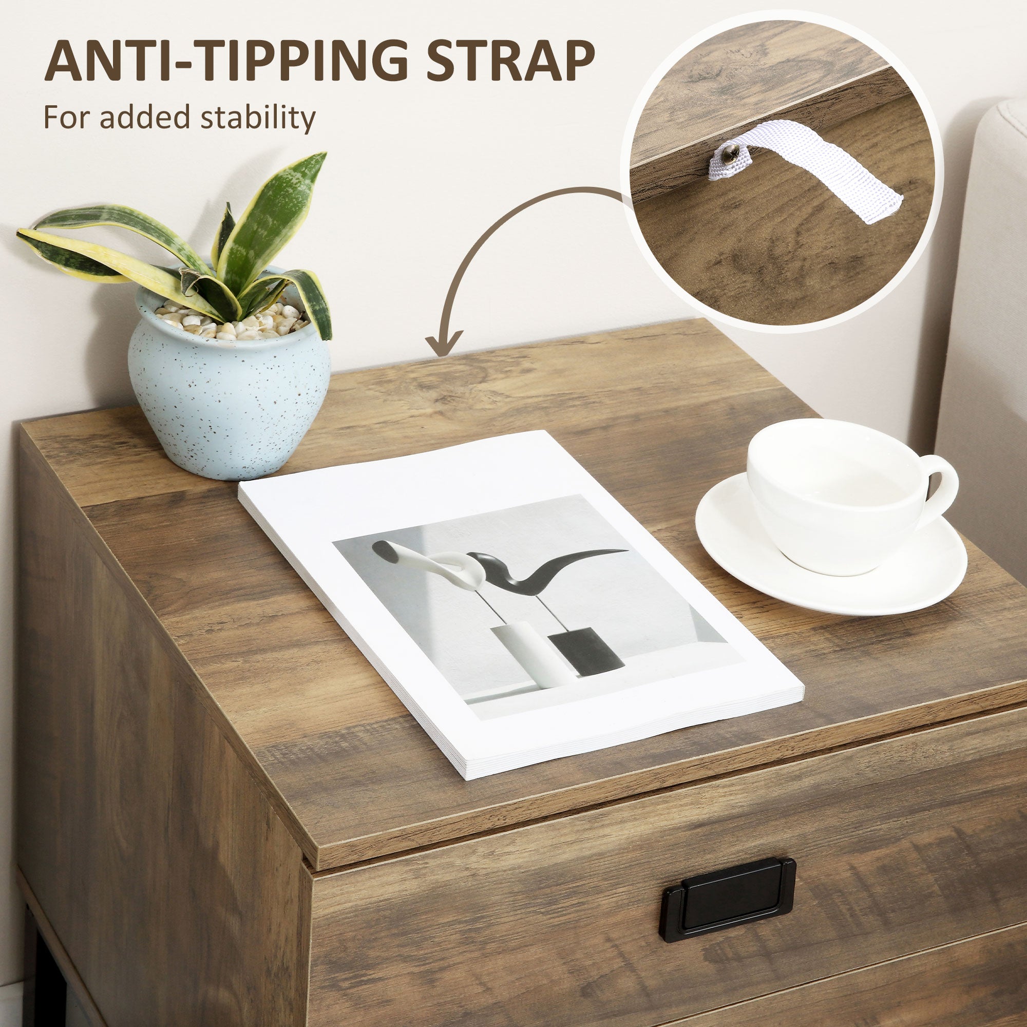 Kozy Retro Bedside Table, End Side Table with 2 Drawers, Metal Frame for Bedroom, Living Room, Coffee