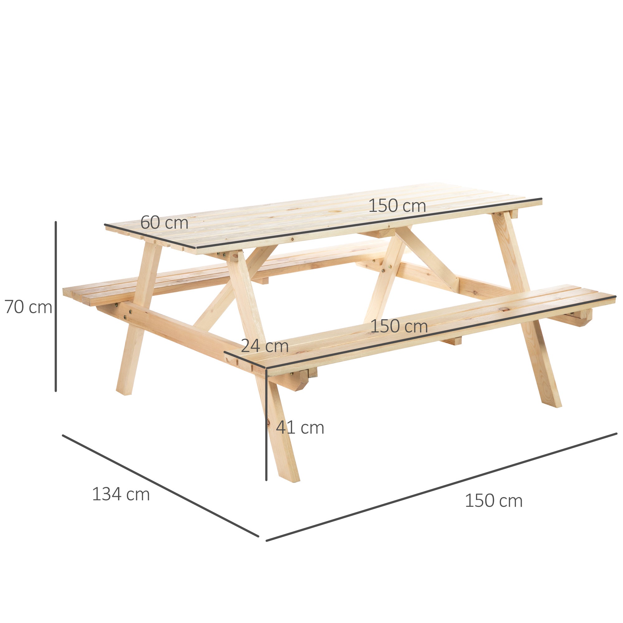 Kozy 6 Seater Wooden Picnic Table Bench for Outdoor Garden or Patio with Parasol Cutout 150 cm Natural Wood Finish