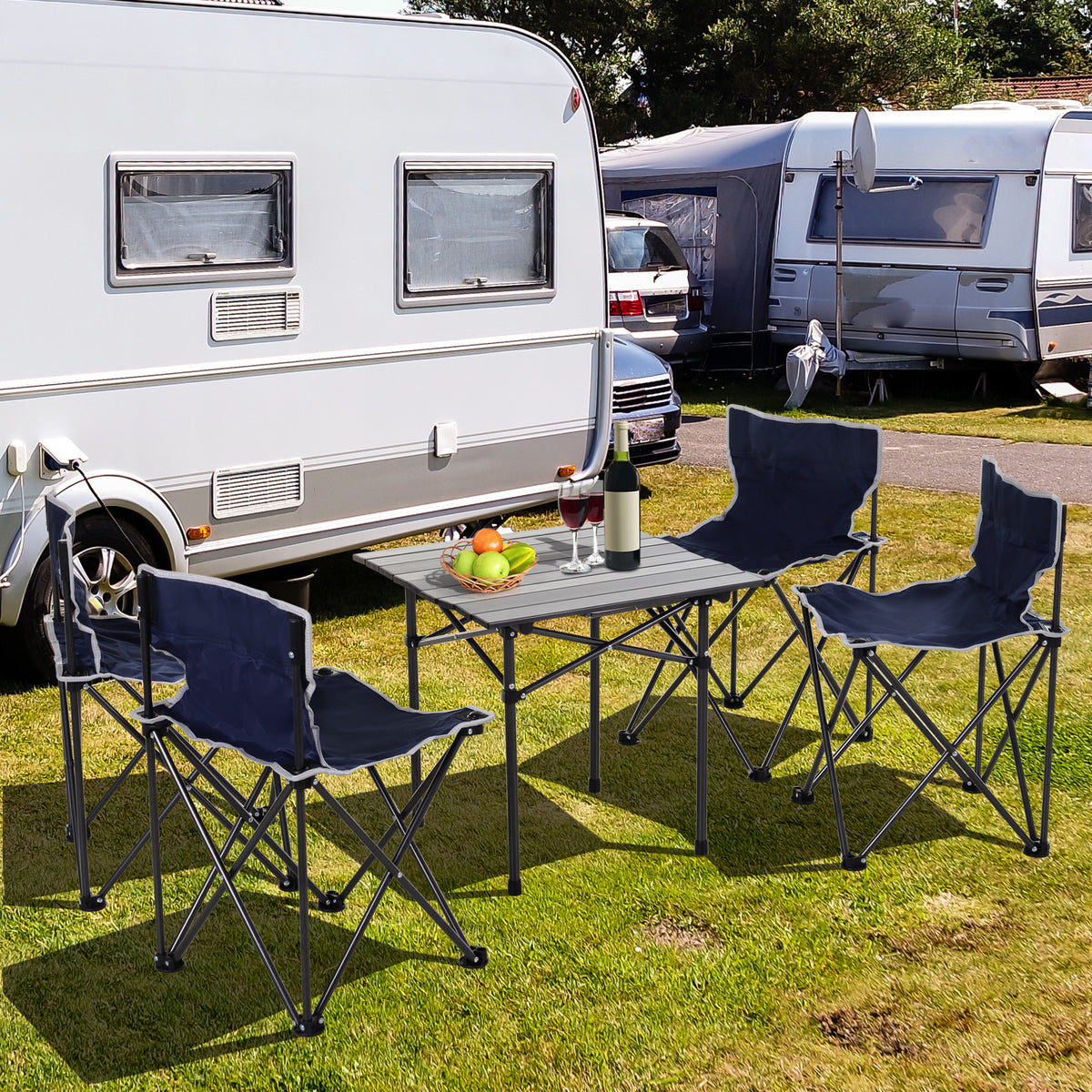 Outsunny 5 Piece Camping Table & Chairs Set with Carrying Bag Foldable Portable Lightweight Compact Aluminium Roll