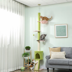 Kozy - 220-240 cm Floor to Ceiling Cat Tree Adjustable Height with Hammock, Condo, Scratching Posts, Green